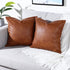 YAERTUN Set of 2 Faux Leather Decorative Throw Pillow Covers Modern Solid Outdoor Cushion Cases Luxury Pillowcases for Couch Sofa Bed 16x16 Inches Brown