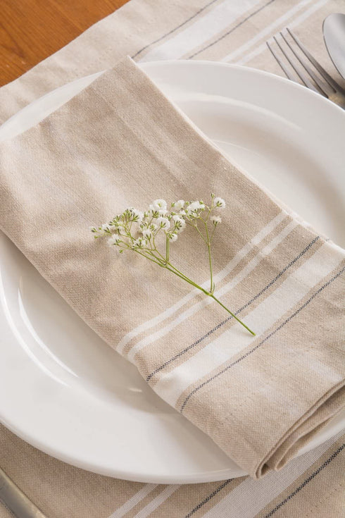 DII Kitchen Essentials Everyday French Stripe Tabletop Collection, Napkin Set, 20x20, Taupe/White, 6 Piece