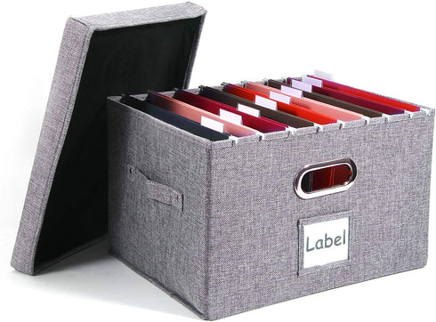 File Storage Organizer, Collapsible Office File Boxes with Lid, Linen Filing Hanging Folder Document Organizers for Letter/Legal Size with Slide Rails