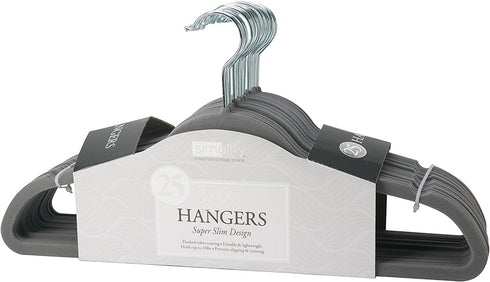 Simplify Velvet Hangers - Clothes Non Slip Space Saving Plastic Hangers for Shirts Pants Skirts Dresses Sweaters Scarves - Wardrobe Garment Hanger - Pack of 25