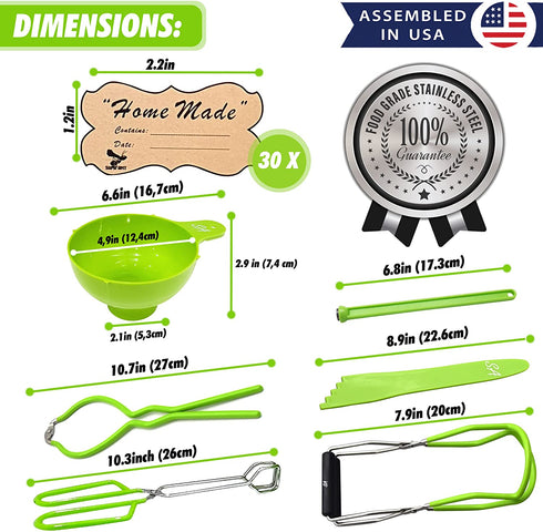 Supa Ant Canning Supplies - Canning Kit for Beginner, Home Canning tools for Canners, Food Grade Stainless Steel Canning Accessories - Canning set - Canning Supplies Starter Kit - Canning Kit - Green