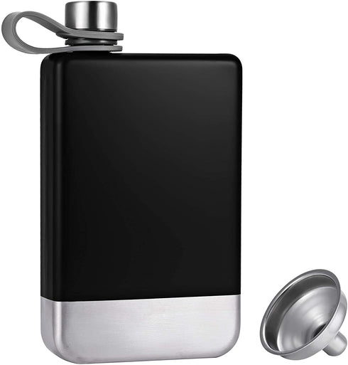 Hillside-Kit Hip Flask for Liquor 8 Oz Stainless Steel Leak proof with Funnel Flask set men flask women flask set (Black&Silver)