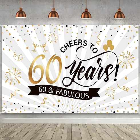 Happy 60th Birthday Backdrop Background Banner Large Men Women 60th Anniversary Backdrop Photo Booth Cheers to 60 Years Banner for 60th Birthday Party Decorations Supplies 72.8 x 43.3 inch