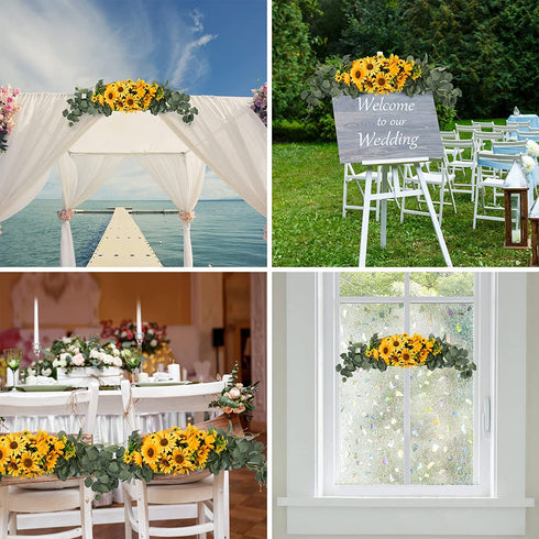 U'Artlines Floral Swag Artificial Flowers Sunflower Eucalyptus Wreath Handmade Garland for Mirror Home Wedding Party Door Tabletop Decoration(Swag, 31'' Sunflower)