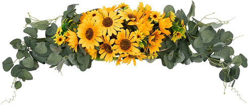 U'Artlines Floral Swag Artificial Flowers Sunflower Eucalyptus Wreath Handmade Garland for Mirror Home Wedding Party Door Tabletop Decoration(Swag, 31'' Sunflower)