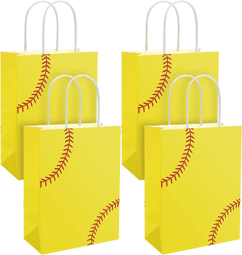 18 Pieces Softball Gift Bags Kraft Paper Bags Candy Bags Softball Party Treat Bags with Handles for Sport Softball Theme Birthday Baby Shower Favor Party Decorations