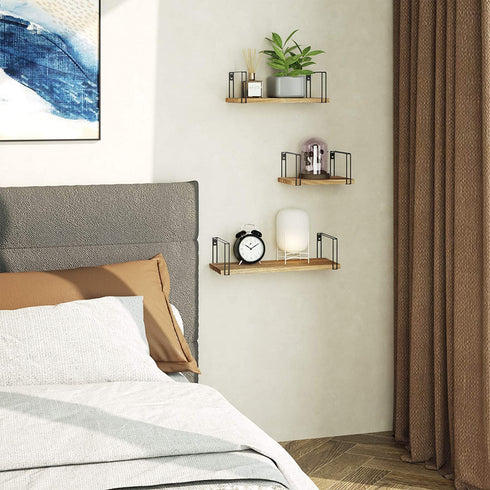 SRIWATANA Wall Shelves for Bedroom, Floating Shelves Set of 3, Hanging Shelves for Wall Decor, Laundry Room, Bathroom, Living Room, Kitchen - Carbonized Black