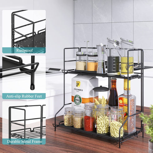 Bathroom Countertop Organizer Rack, SAUCE ZHAN Wall Mounted Spice Rack Organizer for Kitchen Counter Storage Shelf Foldable 2 Tier Cabinet Seasoning Racks Wire Makeup Organizer Shower Vanity Tray
