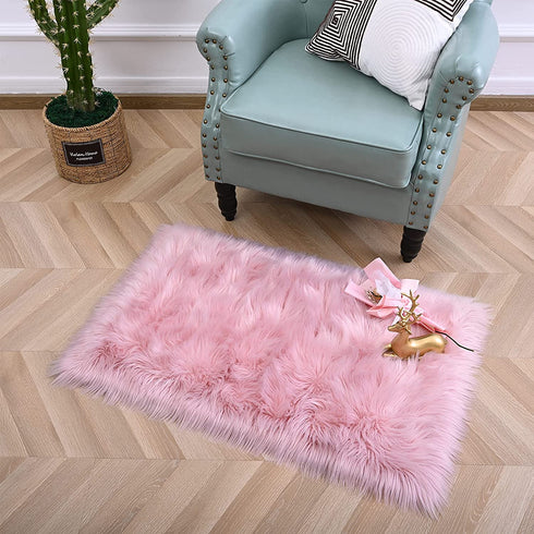 Fulie Ultra Soft Rug Faux Sheepskin Fur Area Rug, Pink Fluffy Shag Rug for Girls Bedroom Bedside Floor Carpets, Fuzzy Plush Rugs for Sofa Living Room Indoor Home Decor, 2x3 Feet