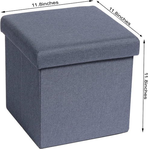 B FSOBEIIALEO Storage Ottoman Cube, Linen Small Coffee Table, Foot Rest Stool Seat, Folding Toys Chest Collapsible for Kids Blue 11.8"x11.8"x11.8"