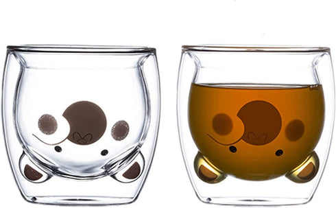 PMCDS2G Double Wall Cute Glass Coffee Mug Bear Cup 2 Units in 1 Set Ideal Christmas Gift Birthday Gift for Friends Family Colleagues