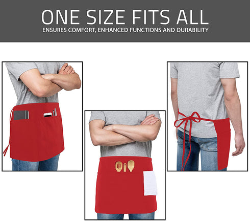Utopia Wear 3 Pocket Waist Apron, Server Waitress short apron for Women Men, Kitchen, Restaurant and Crafting (24x12 Inches)