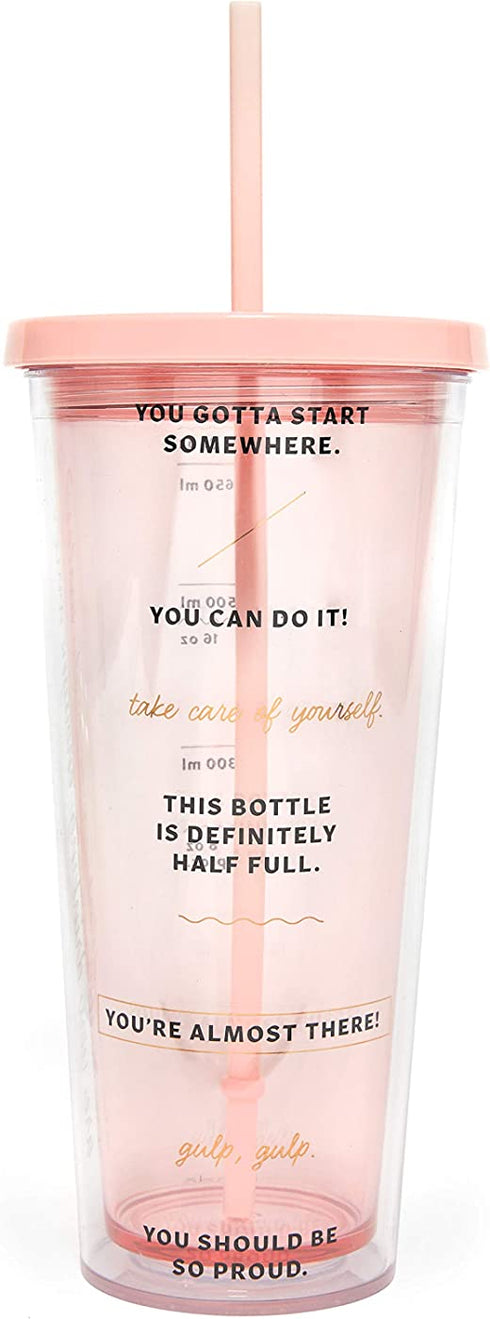 Ban.do 24 Ounce Insulated Tumbler with Reusable Straw, Pink Motivational Travel Cup to Drink More Water, Drinking Enough Water?