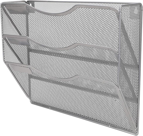 EasyPAG 3 Pocket Wall Mounted File Organizer Vertical Hanging File Folders Holder Paper Rack for Office Home,Silver