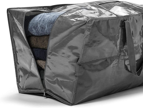 Domiform Moving Bags 4-Pack Set,24.5 Gallon Large Tote Bag for Storage, Heavy Duty Space Saver Bags for Clothing Storage and Room Organization, Practical Alternative to Moving Boxes Grey X-Large