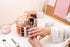Rosework Rose Gold Makeup Brush Holder, Round Makeup Organizer For Vanity, 4 Compartment Makeup Brush Organizer and Cosmetic Brush Holder, Great Skincare Organizer and Makeup Brush Storage