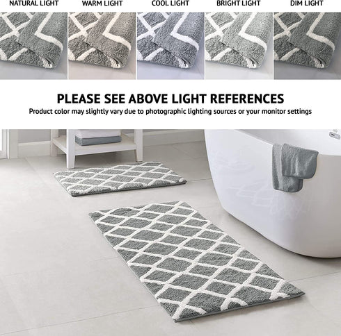 Madison Park Bittman Reversible Bathroom Rug - High Pile Luxrurious Tufted Plush Bath Mat Absorbent, Quick Dry, Geometric Design Shower Room Décor, 21x34, Grey