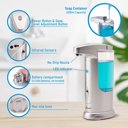 Automatic Touchless Soap Dispenser, Soap Dispenser for Bathroom, Kitchen, Equipped with Infrared Motion Sensor Suitable for Hand Soap, Dish Soap, Sanitizer