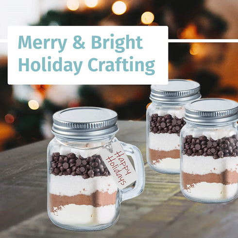 Otis Classic Glass Mason Jars - Mini Mason Jar Glasses with Lids & Handles for Holiday Crafts, Favors & Home Decor, 3.4 Ounce Pack of 12 Mini Mason Jars with 18 Chalkboard Stickers, 20 Labels & Pen