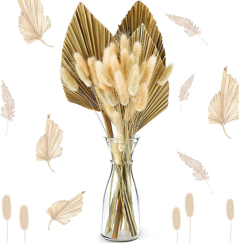 33 Pieces Dried Palm Spears Leaves Dried Pampas Grass Bunny Tail Natural Dried Palm Fans Grass Rabbit Tail Lagurus Ovatus Boho Dried Flower Bouquet for Room Kitchen Wedding Home Party Decor