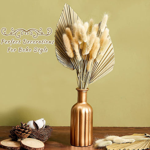 33 Pieces Dried Palm Spears Leaves Dried Pampas Grass Bunny Tail Natural Dried Palm Fans Grass Rabbit Tail Lagurus Ovatus Boho Dried Flower Bouquet for Room Kitchen Wedding Home Party Decor