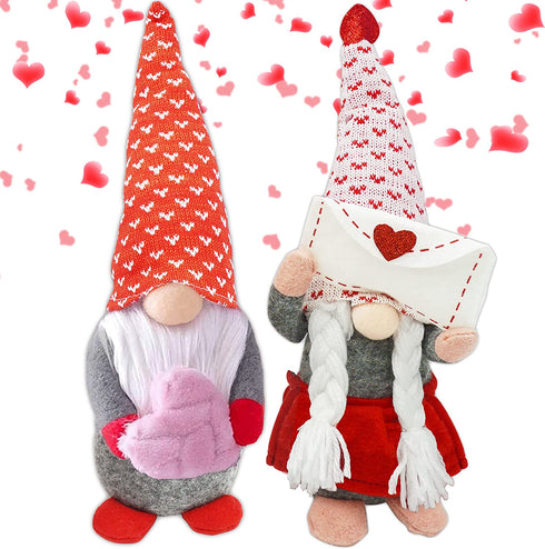 Valentines Day Gnome Plush Set of 2, Tabletop Swedish Elf Gnome Doll - Valentines Mantle Fireplace Decorations, Home Decor Living Room Table Mantel Centerpiece by 4E's Novelty
