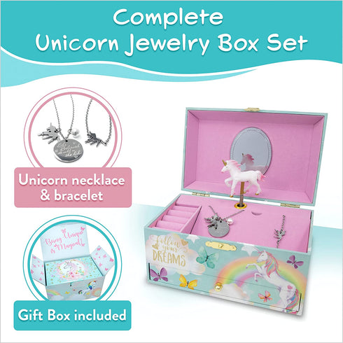 The Memory Building Company Unicorn Jewelry Box for Girls & Boys - Musical Girls Jewelry Organizer Box - Granddaughter Gifts for 8-Year-Old Girls