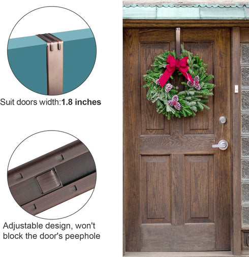 Myfolrena Adjustable Wreath Hanger from 15"-24", Metal Wreath Hook for Front Door, 20lb (Bronze-2 Pack)