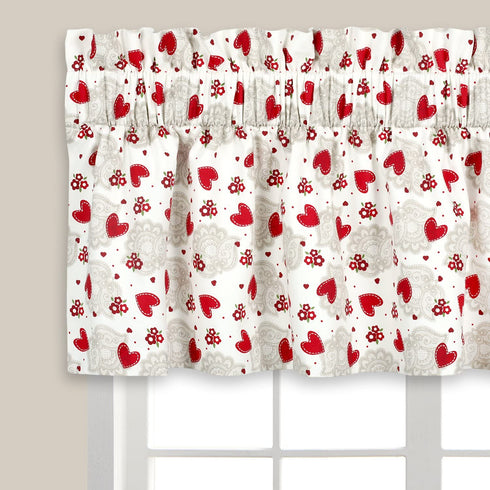 Cackleberry Home Hearts & Lace Valance Curtain Lined 54 Inches W x 17 Inches L