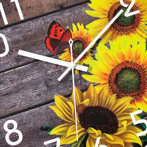 Lumuasky Sunflowers Wooden Wall Clock, 12 Inch Battery Operated Silent Non Ticking Round Retro Decorative Clock for Bathroom, Bedroom, Living Room, Kitchen, Office, School (Butterfly)
