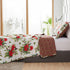 Flower Quilt Set Full/Queen Size ,3 Pcs Poinsettia Floral Quilts Lightweight Reversible Red Christmas Flower Bedspread Coverlet New Year Holiday Bedding with Pillow Shams