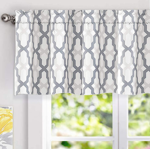 DriftAway Mason Geometric Trellis Pattern Window Curtain Valance Rod Pocket 52 Inch by 18 Inch Plus 2 Inch Header Gray