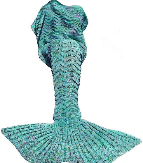 DDMY Mermaid Tail Blanket Crochet Mermaid Blankets Seasons Warm Soft Handmade Sleeping Bag Best Birthday for Kids Teens Adult 74''x35'' Mint Green