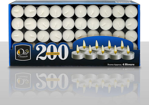 Ohr Tealight Candles - 200 Pack Bulk Tea Lights Candles - White Tealights Unscented - 4 Hour Burn Time