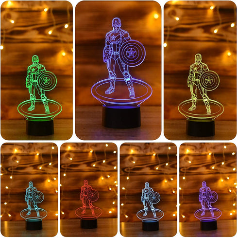 SERKYHOME 3D Illusion Night Lights for Kids with Remote Control 7 Colors Led Table Lamp (Captain America)