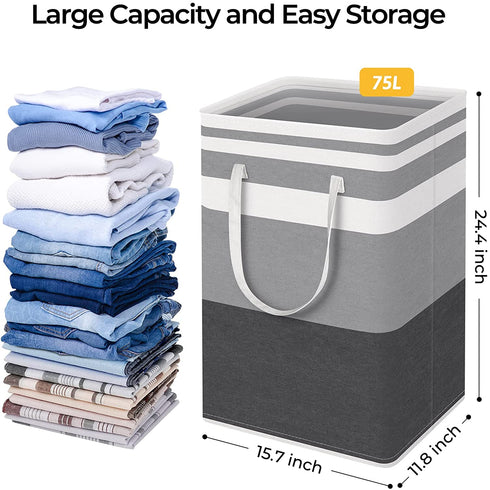 HomeHacks 2-Pack Large Laundry Basket,75L Each Waterproof, Freestanding Laundry Hamper, Collapsible Tall Clothes Hamper with Extended Handles for Clothes Toys in The Dorm and Family-Gradient Grey