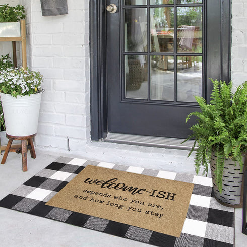 Welcome Mats for Front Door Outdoor Entry Welcome Ish Depends Who You are Doormat Non-Slip Rubber Mat for Home Indoor Farmhouse Funny Kitchen Rugs Balcony Patio Full Brown