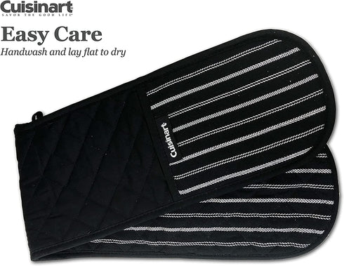 Cuisinart Quilted Double Oven Mitt, Twill Stripe, 7.5 x 35 inches - Heat Resistant Oven Gloves to Protect Hands and Arms - Great Set for Cooking, Baking, and Handling Hot Pots and Pans- Jet Black
