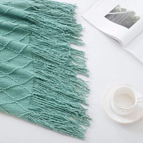BOURINA Throw Blanket Textured Solid Soft Sofa Couch Cover Knitted Decorative Blanket, 50" x 60" Dark Cyan