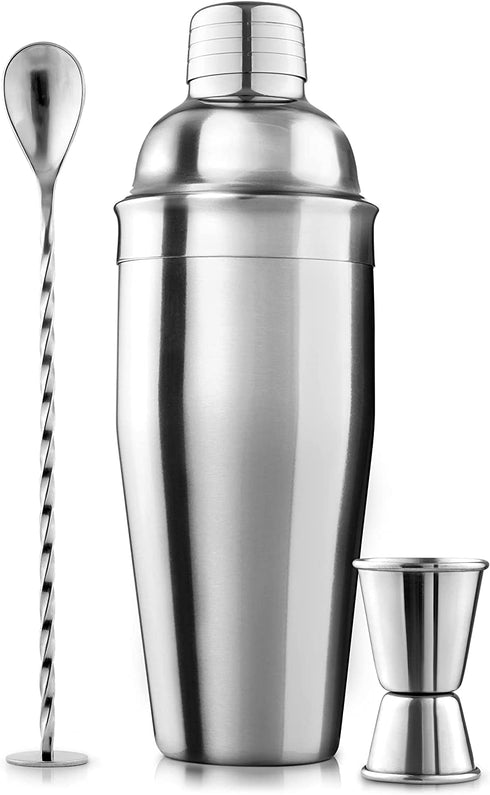 Large 24 oz Stainless Steel Cocktail Shaker Set - Mixed Drink Shaker - Martini Shaker Set With Built In Strainer, Double Sided Jigger & Combo Muddler Mixing Spoon - Pro Margarita Shaker - By Zulay