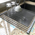 17.7" x 15.5" Large Dish Drying Rack, Attom Tech Home Roll Up Dish Racks Multipurpose Foldable Stainless Steel Over Sink Kitchen Drainer Rack for Cups Fruits Vegetables