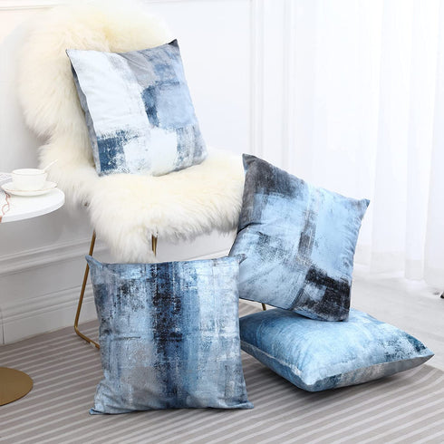 Alricc Blue Throw Pillow Cover,Pack of 4 Soft Velvet Decorative Cushion Cover for Sofa Bedroom Living Room (18X18 inch,Blue)