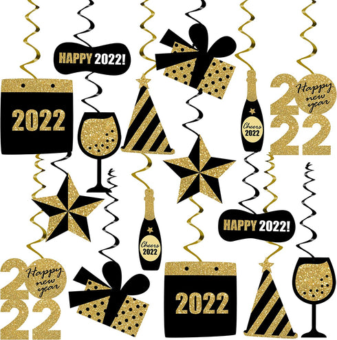 Happy New Years Hanging Decorations 2022 - Pack of 30, NO DIY | NYE Decorations 2022 | New Years Eve Party Supplies 2022 | Happy New Year Decorations 2022 | New Years Eve Decorations 2022 | NYE Decor