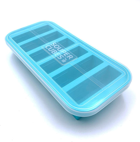 Souper Cubes 1/2-Cup Freezing Tray with lid, makes 6 perfect 1/2 cup portions, freeze pesto, salsa, or sauce