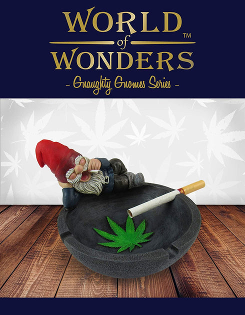 World of Wonders - Gnaughty Gnomes Series - Smokin' Good Time - Collectible Stoner Gnome with Joint Ashtray Embossed Cannabis Pot Leaf Accent Smoking Accessory 420 Home Decor Bar Accent, 4.75-inch
