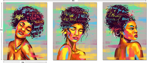 Framed Canvas Wall Decor Art Print Picture for Living Room- Wall Decorations for Bedroom Green Gray African Girls Painting- Modern Home Wall Decor Stretched and Framed Ready to Hang Pictures- 12"x16"x3 Panels