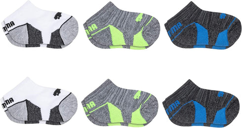PUMA Baby 6 Pack No Show Socks, Gray/Green, 2-4T