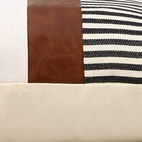 cygnus 16x16 inch Pillow Covers Set of 2 Farmhouse Decor Stripe Patchwork Linen Throw Pillow Covers Modern Faux Leather Cushion Covers for Couch Sofa,Black
