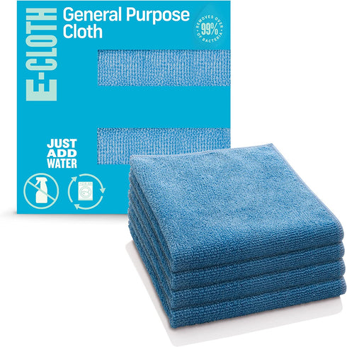 E-Cloth General Purpose Cleaning Cloth, Premium Microfiber Cleaning Cloth, Ideal for Kitchen, Countertops, Sinks, and Bathrooms 100 Wash Guarantee, Alaskan Blue, 4 Pack