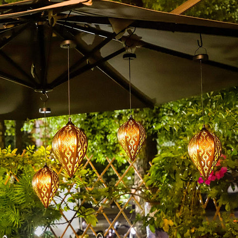 Hanging Solar Lantern LED Solar Garden Lights Metal Lamp Waterproof for Outdoor Hanging Decor Party (Hanging Solar Light B)